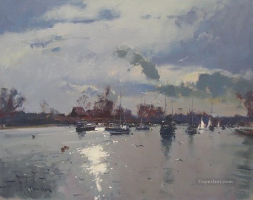 Winter light River Stour Christchurch abstract seascape Oil Paintings